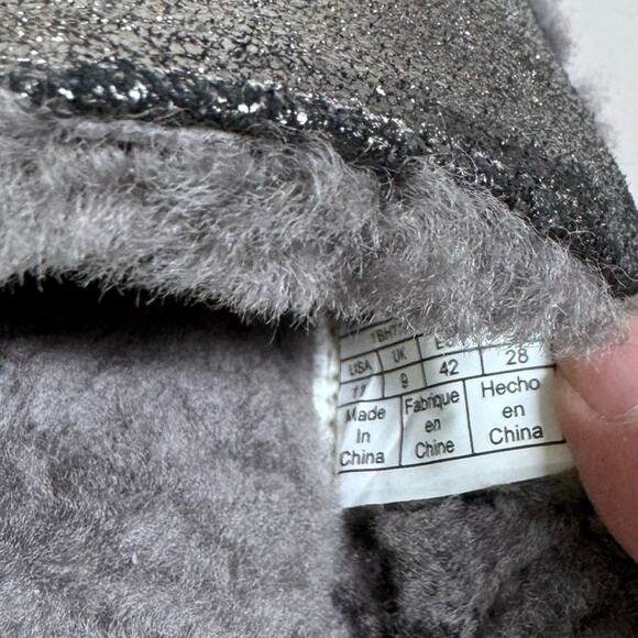 UGG Slippers 11 Lane Metallic Gunmetal Suede Fur Lined Sheepskin Loafer Mule - Picture 13 of 13